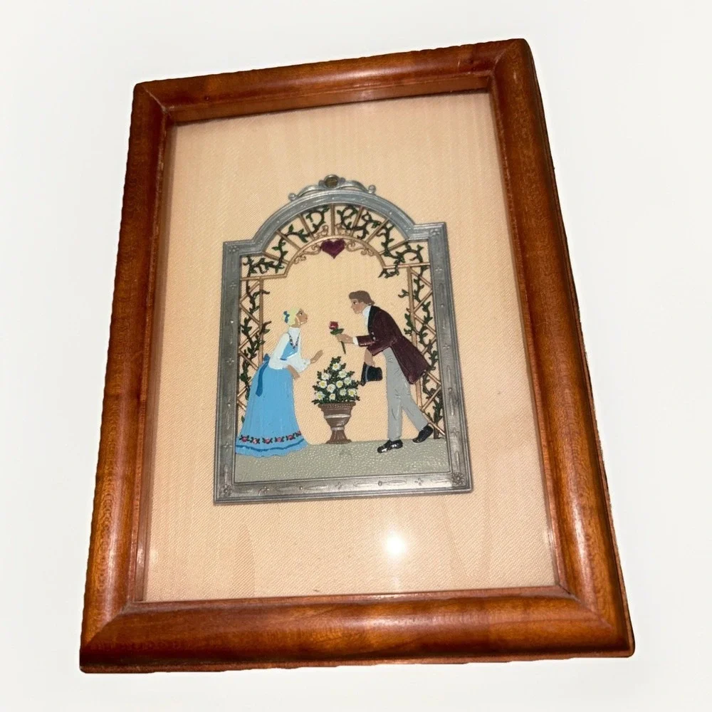 Wilhelm Schweizer‎ German Pewter  Hand Painted Wall Plaque Rose For You Framed